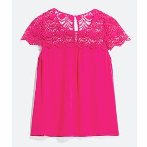 Skies Are Blue Bright Pink Crochet Yoke Sleeveless Top